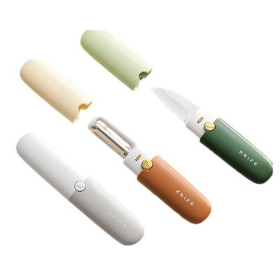 China Sustainable Creative outdoor camping portable peeler stainless steel vegetable peeler with knife Julienne Peeler for sale