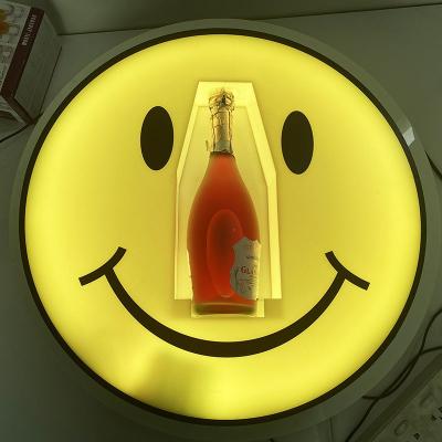 China Retail Store or Show Customized Logo Acrylic LED Smile Bottle Display Wine Champagne Shelf Display Racks for sale