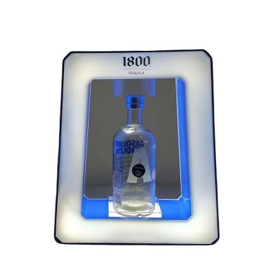 China Retail Shop Or Show Customized Led Logo Serving Tray Bottle Display Tray Vodka Acrylic Wine Display Stand for sale