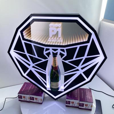 China Retail Or Show Store Hot Sale Customized Logo Acrylic LED Mirror Diamond Bottle Display Stand With Bar Nightclub for sale