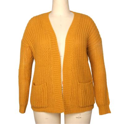 China Anti-Wrinkle Women Sweater Cardigan Orange Thick V-Neck Collar Drop-Shoulder Pockets Sweater Cardigan For Winter for sale