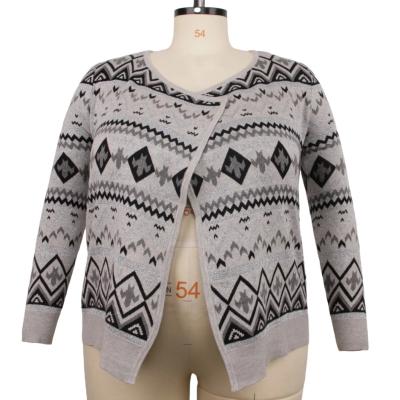 China Anti-wrinkle OEM Ladies Retro Wrap Sweater Knitwear Relax Fit Long Sleeve Cardigan Fancy Knitted Jacquard Sweater Women for sale