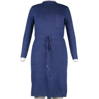 China Anti-Wrinkle Quick Sample Customized Knitted Dress Ladies Faux Neck Needlepoint Women Sweater Dress Full Belt Pocket For Autumn Winter for sale