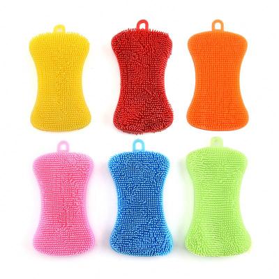 China Multifunctional Plastic Stocked Kitchen Silicone Brush Wholesale Dishwashing Towel Around Silicone Dish Cleaning Cloth for sale