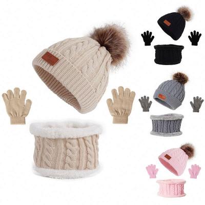 China breathable & Waterproof custom knit pom toddler beanie kids kids mitten kid winter hat and scarf gloves knitted set for kids for sale