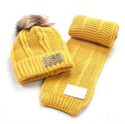 China Wholesale Medium Winter Baby Solid Covers Scarf Warm Wool Knitted Hat And Beanie Scarf Kids Neck Warmer Cap 2Pcs/Set for sale