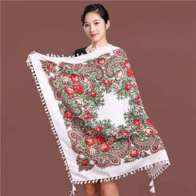 China Fall And Winter Large Shawl Scarf Tourism Thermal Muslim Ethnic Style Printed Tassel Scarf Lady Wrap Soft Smooth Feeling Square Head Scarf for sale