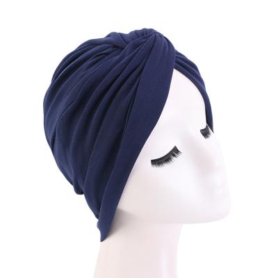 China HS-021 eco-friendly fashion new popular ethnic scarf ladies designs fashionable plain color women's hair turban double layer turban hat for sale