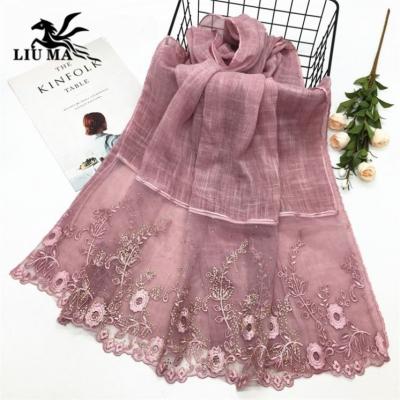 China New Fashion LM Luxury Lace Embroider Muslim Scarf Scarves Hot Drilling Women Hijab Wraps Beautiful Shawl Isla for sale