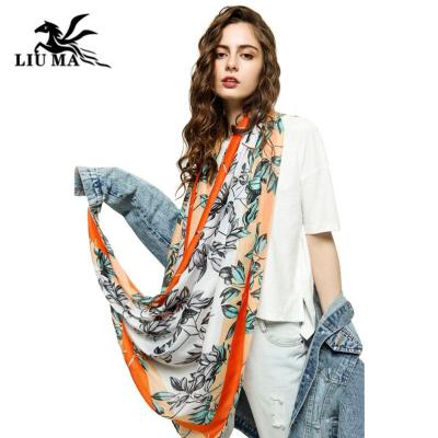 China NEW beautiful fashion brand summer women scarves tree and flower print luxury cotton blends chiffon hijab scarf for sale