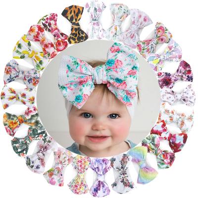 China Soft Colorful Floral Print Headband Baby Headband Fabric Ball Cloth Bows Accessories Infant Hairbands Elastic Turban Headwrap for Kids Baby for sale