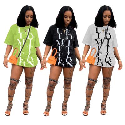 China Anti-wrinkle Fashion Loose Short Sleeve Hot Selling Round Neck Letter Offset Women's T-shirt Women's New Fashion Style Long Tops for sale