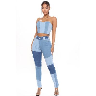 China 2022 Wholesale hot sale fashion stylish women breathable high waist hollow out chic bell bottom ripped jeans plus size pants for sale