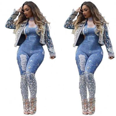 China Breathable 2020 New Arrivals Fashion Spring Women Casual Suspender Print Overalls Jeans for sale