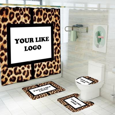 China Waterproof Bath Mats Shower Curtain Set Bathroom Mat Rug Brands Logo Printing 4pcs Design Viable Toilet Custom Cover for sale