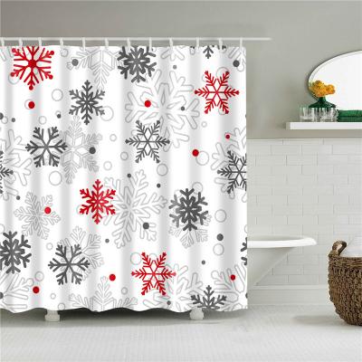 China Factory Sustainable Snowflake Pattern Customized Christmas Shower And Curtains Mats Sets For Bathroom for sale