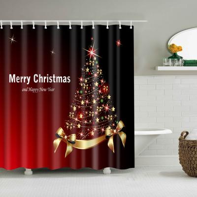 China Water Viable Hot Cube Santa Claus Waterproof 3D Clear Christmas Snowman Sale Bathroom Shower Curtains Sets for sale