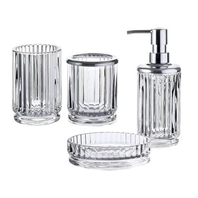 China Glass Set of 4 Piece Clear Glass Viable Bathroom Accessories for sale