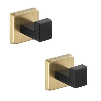 China Bathroom Accessories Matte Black Square Towel Clothes Stainless Steel Robe Hook Viable Hanging Wall Mounted Hook for sale