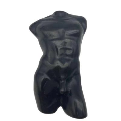 China New Natural Healing China Obsidian Men's Silver Body Carving Crystal Ornaments For Gifts Home Decoration for sale