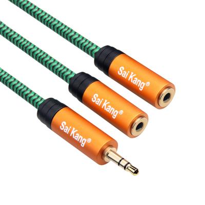 China Braided cable trs 3.5 to stereo Y speaker audio extension splitter 3.5mm left snake 2 female audio cable for phone to earphone for sale