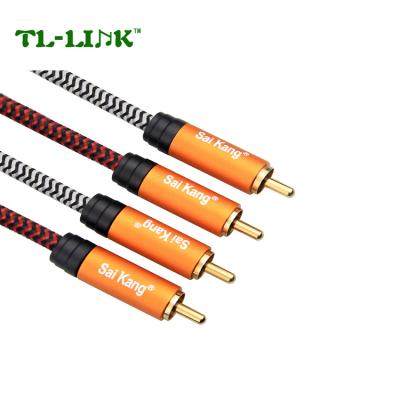 China Speaker Gold Plated RCA Cable Nylon Braided Male To 2 RCA Male To 2 RCA Jack Video Audio Cable For DV TV Connector for sale