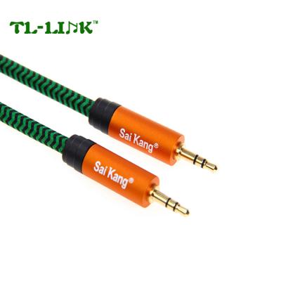 China Gold-plated speaker socket with stereo aux. 3.5MM male braided to 3.5mm male RCA AV cable, aux cable. 3.5mm, car/mobile phone audio cable for sale