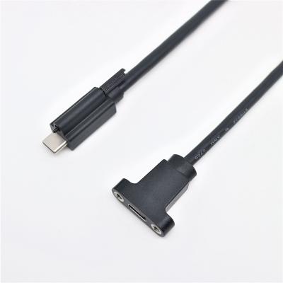 China USB Cable With Locking USB-C USB 3.1 Male Type C To Female Data Extension Cable With Panel Mount Screw Hole Locking Type C Extension Cable for sale