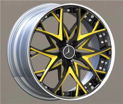 China BBF15 Cheap Deep Dish Custom Forged 2 Piece Wheel Black yellow barrel for sale