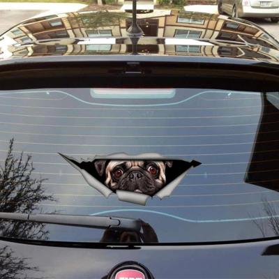 China Water Proof ETIE PVC Vinyl 3d Hole View Rabbit Cat Dog Waterproof Self Adhesive Stickers Printed Car Decals Custom Sticker for sale