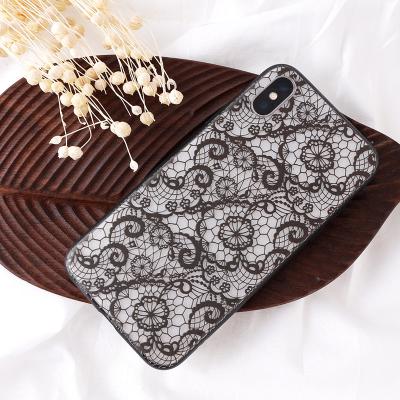 China ETIE Elegant Art Design Printed Emboss Hollow Out Black Lace Decor Phone Case Mobile Phone Protective Shell for sale