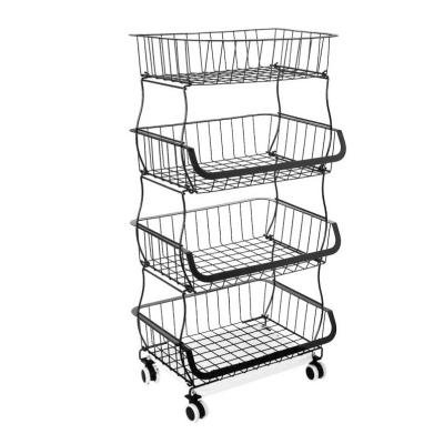 China Easy Assembly Kitchen Racks Vegetable Pots and Bowls Seasoning Storage Shelf Floor Household Multi-Layer Movable Vegetable Storage Basket for sale