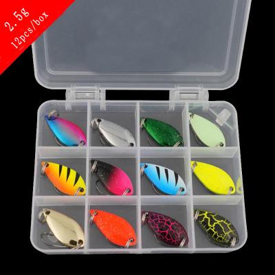 China 12Colors/box 2.5g 3.5g 5g Spoon Fishing Lure Suitable Bath Bait Artificial Isca Trout Lure Fishing Spangle Metal Spoon for sale