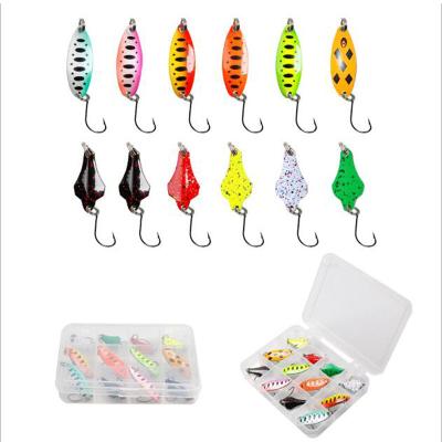 China New Suitable 12 Pcs/Box Spoon Ice Fishing Lure Swim Bait Isca Trout Artificial Lure Fishing Spangle Metal Spoon for sale