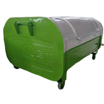 China Hot Stocked Style Green Color Metal Trash Can Garbage Large Trash Bin For Outdoor Use for sale