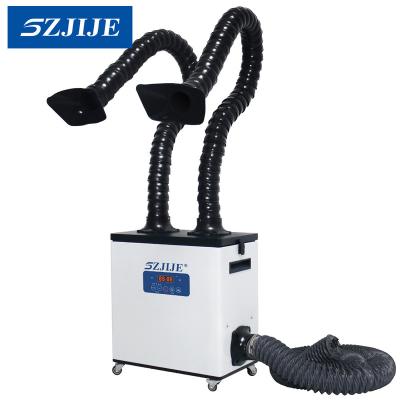 China Electronic Industry Cleanroom Remote Control Dual Arms Portable Welding Smoke Evacuator Laser Marking Fume Extractor With Extra Outlet Hose for sale