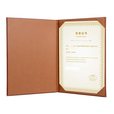 China Eco - Friendly Diploma Cover 8.5 X 11 Certificate Holders For Letter Sized Award Padded Menu Cover Brown Leather for sale