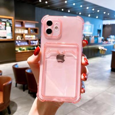 China Hot Summer Anti-fall Pink Crystal Clear Mobile Phone Case For iPhone 11 Pro Max With Card Slot for sale