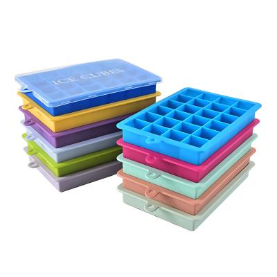 China 24 Holes Rectangle Food Grade Silicone Soft High Quality Sustainable Non-Toxic Ice Cubes Tray Mold With Lids for sale