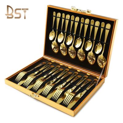 China Hot Selling Viable Stainless Steel Cutlery 24pcs Set Dinnerware Set With Gift Box Promotion Flatware Set for sale