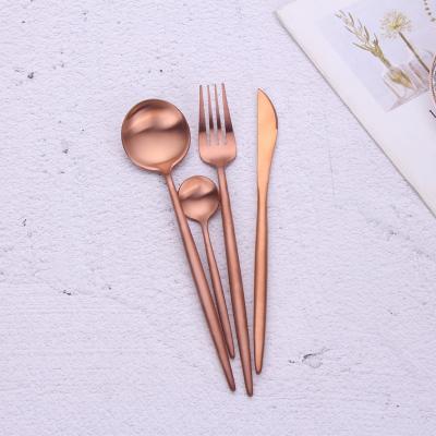 China LOW MOQ Flatware Gold High Quality Viable Gift Dinner Portable Travel Cutlery Set Stainless Steel for sale