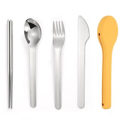 China Travel Sustainable Portable Stainless Steel Flatware Set, Eating Fork Spoon Knife Cutlery Set with Silicone Case for Camping for sale