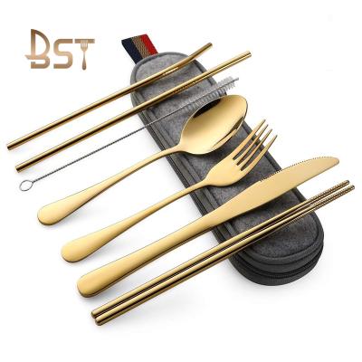 China Sustainable Portable Flatware Set Stainless Steel Spoon Fork Travel Cutlery Set With Case for sale