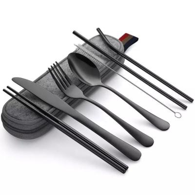 China Durable Travel Camping Cutlery Knife Fork Spoon Chopsticks Set Stainless Steel Cutlery Set With Pocket for sale