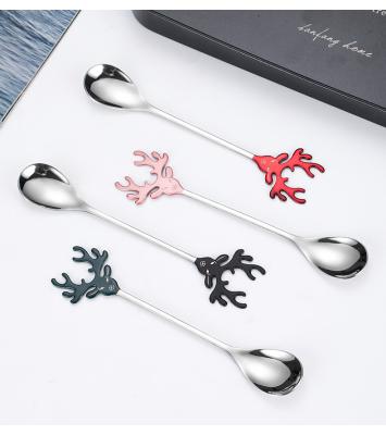 China Christmas Gift 304 Stainless Steel Teaspoon Cute Sustainable Cartoon Dessert Spoon for sale