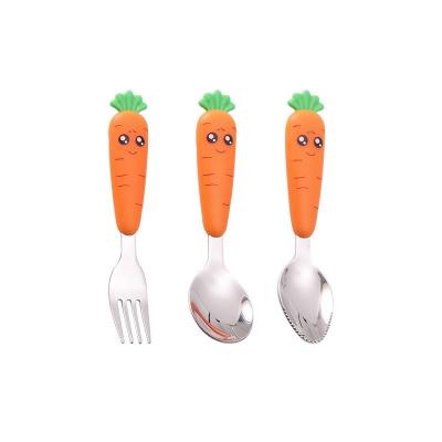 China 304 Stainless Steel Cartoon Spoon Fork Kids Infants Eat Learn Dinnerware Set Baby Cutlery Convenient Carry Set for sale