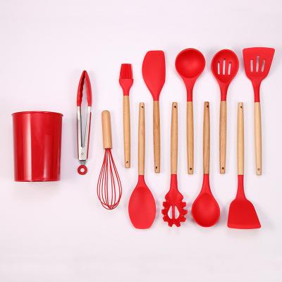 China 11 Pcs Sustainable Nonstick Heat Resistant Wooden Kitchen Silicone Utensils Sets for sale