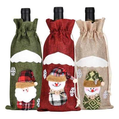 China Santa Claus Snowman Tableware Christmas Wine Bag Christamas Decoration Christmas Wine Bottle Cover Bag for Christmas New Year Decoration for sale