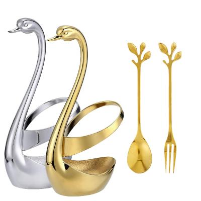 China Wedding Best Selling Fork Spoon Dessert Coffee Amazon Gold Swan Base Decorative Stand Viable Silverware Holder for sale