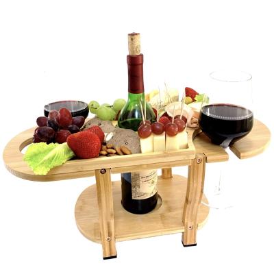 China Modern Outdoor Portable Wiine Table Serving Tray Food Picnic Wooden Wine Table for sale